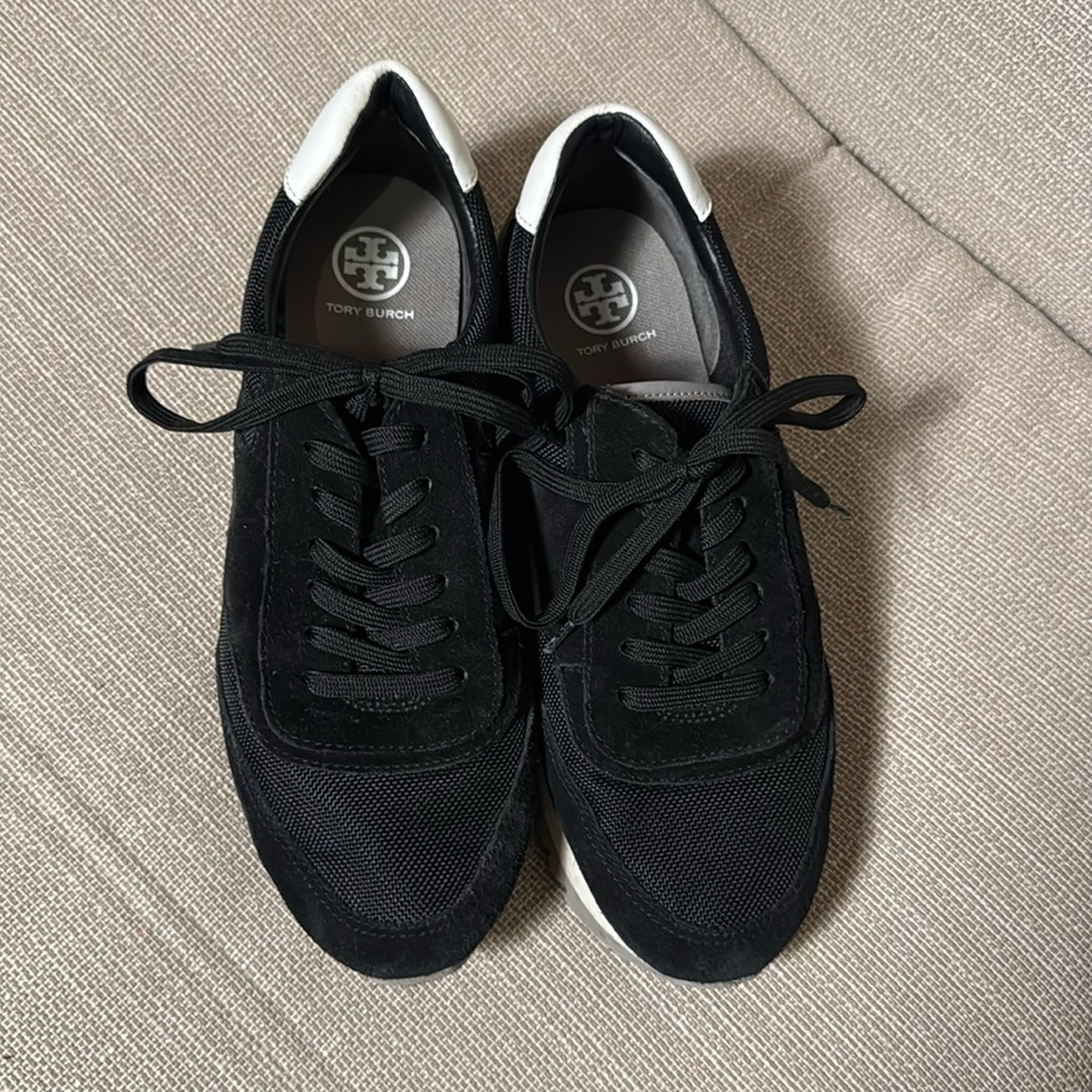 Tory Birch Black Sneakers - worn 1x black suede mesh mix size 8m